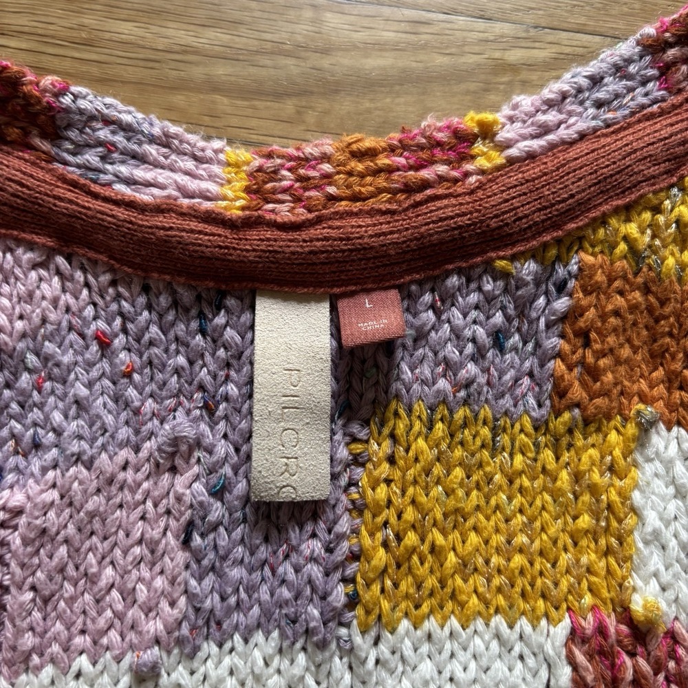 Anthropologie Pilcro Knit Sweater Vest Womens Large Patchwork Button Up Boho - Picture 4 of 10